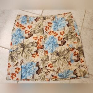 Eddie Bauer Women's Beige & Floral Cargo Mini Skirt Size 12 Cotton #JJ913